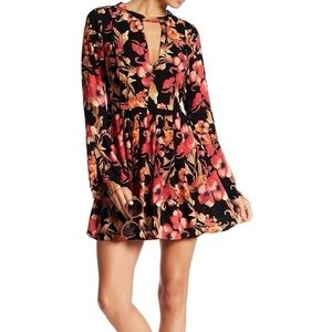 Free People Black Orange Floral Long Sleeve Dress Size 6